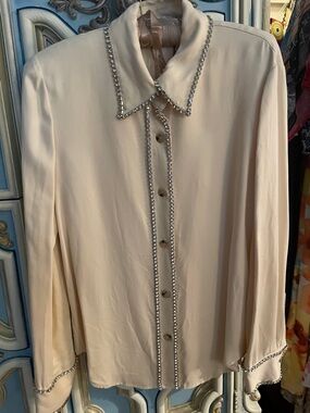 Zara Cream Button-Down Shirt with Crystal Trim